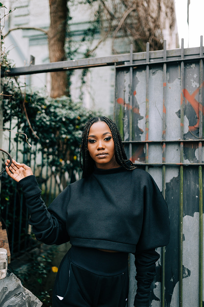 Jade Black Oversized Fleece Sweatshirt