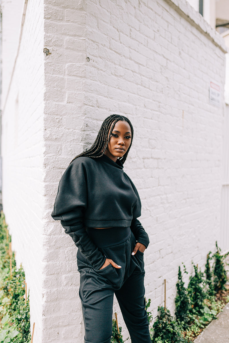 Jade Black Oversized Fleece Sweatshirt