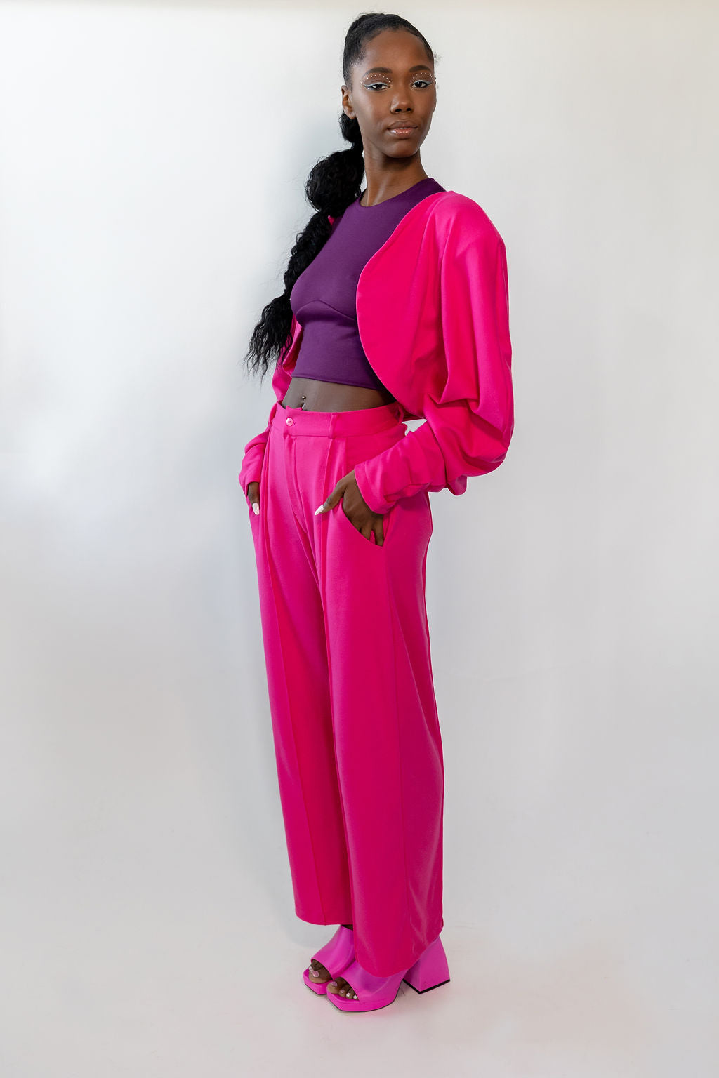 Hot Pink Straight Leg Suit Pant