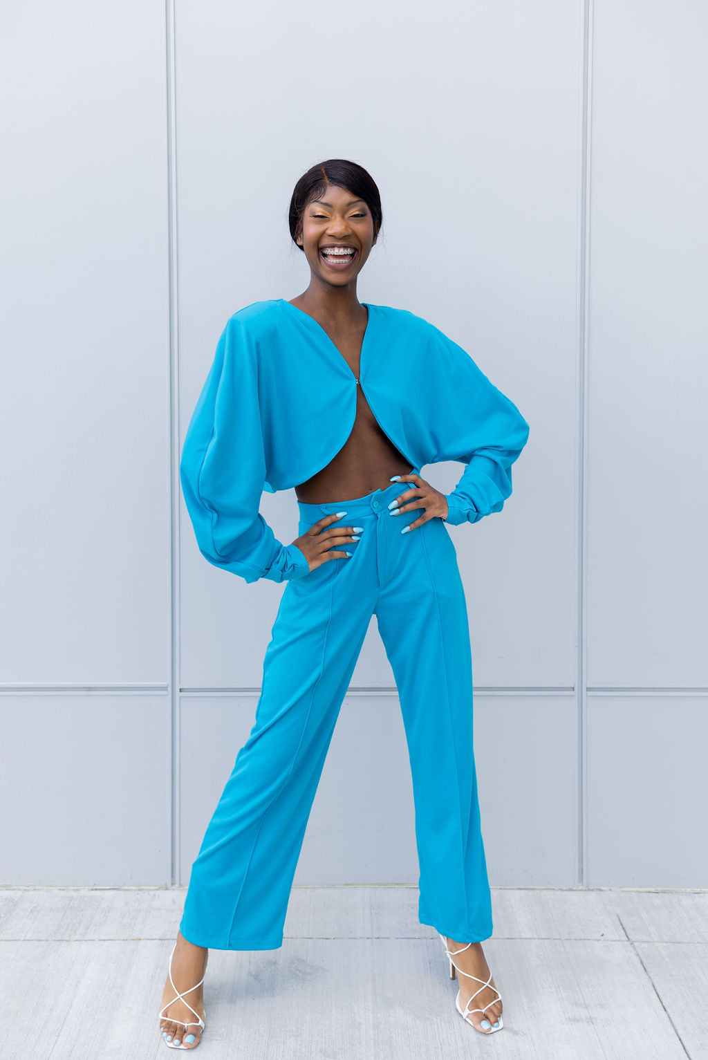 Turquoise Straight Leg Suit Pant