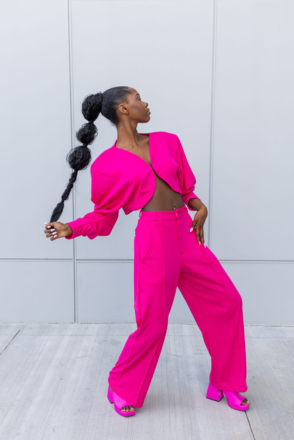 Hot Pink Straight Leg Suit Pant