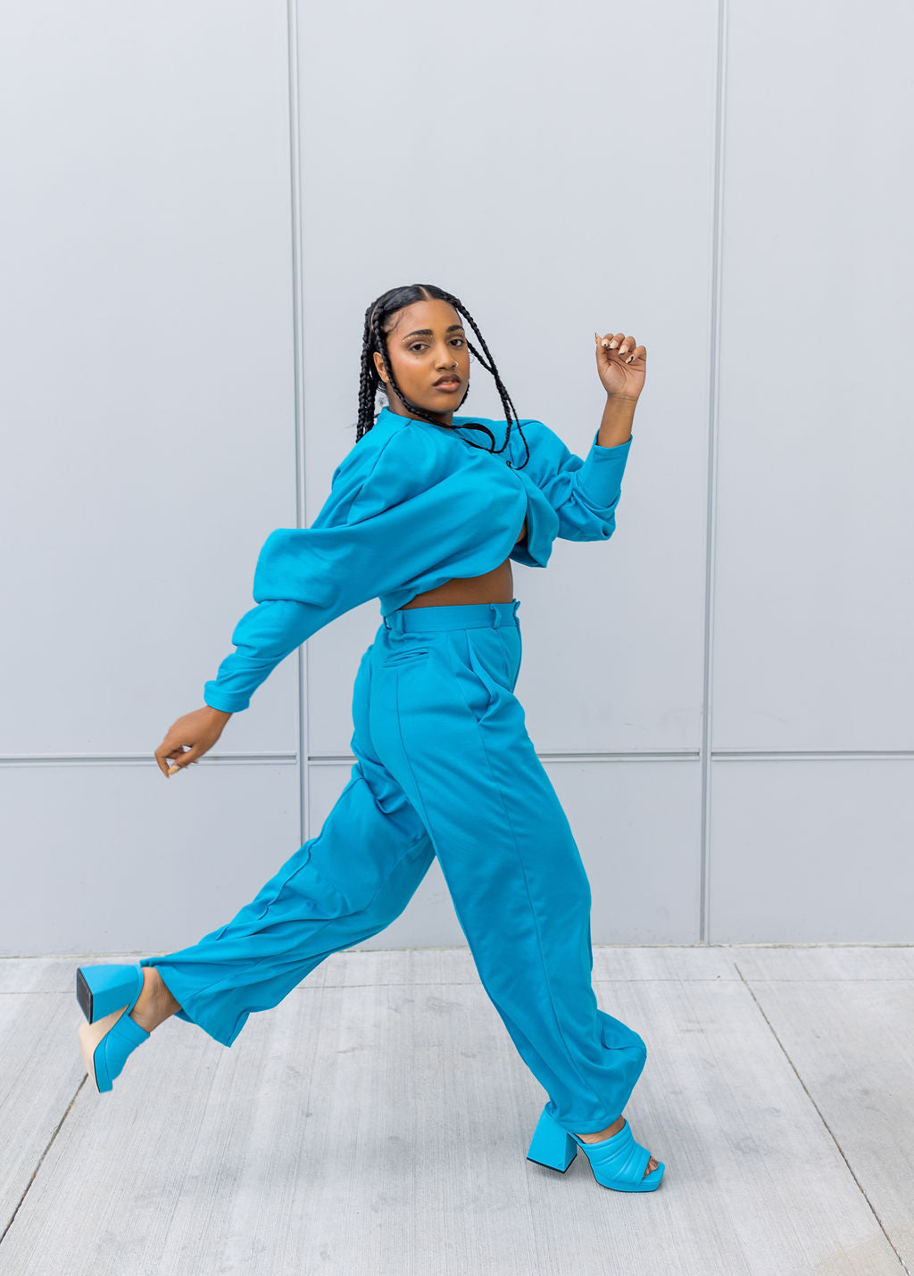 Turquoise Straight Leg Suit Pant