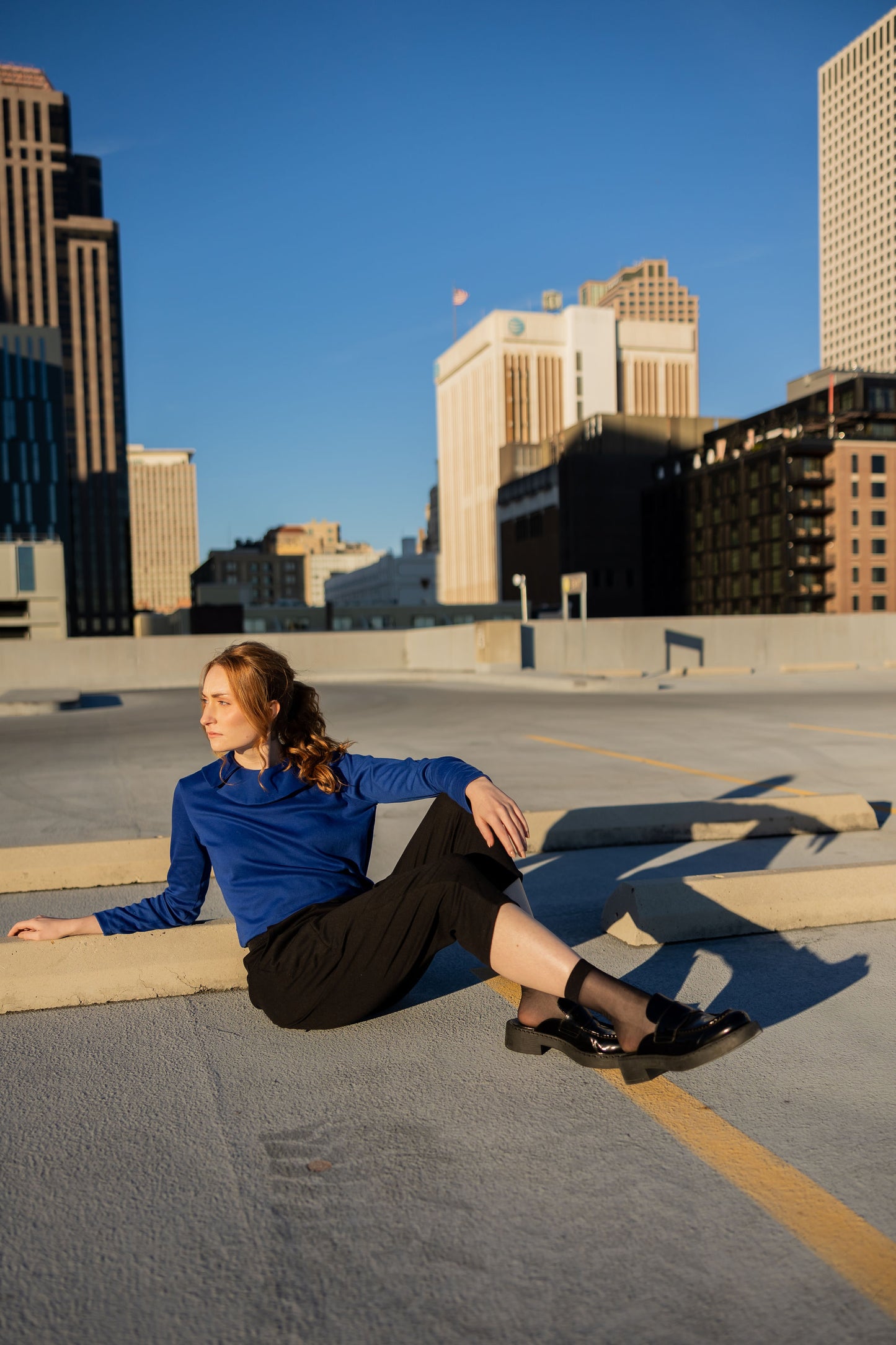 Royal Blue Peter Pan Collar Long Sleeve Blouse