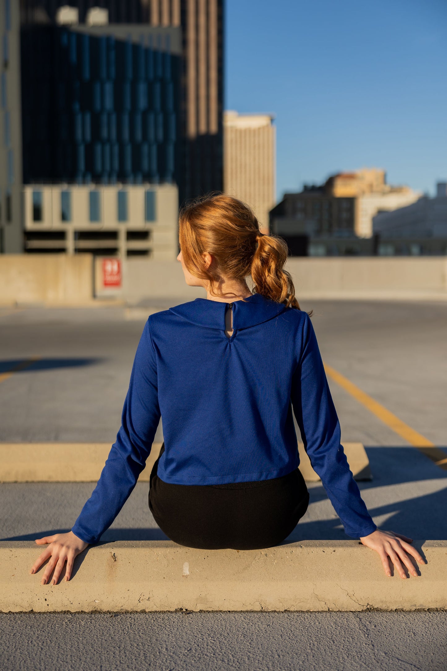 Royal Blue Peter Pan Collar Long Sleeve Blouse