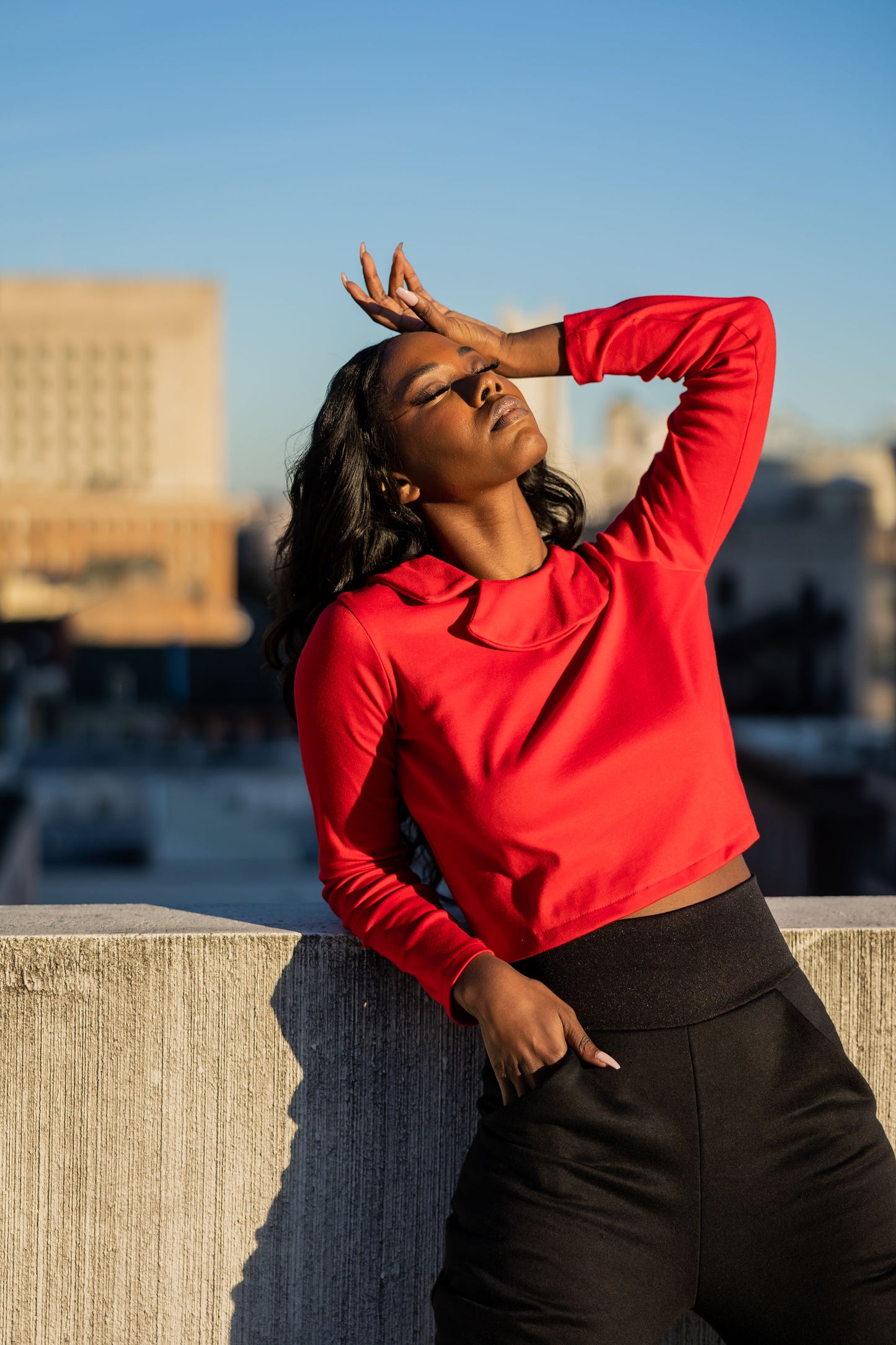 Scarlet Red Peter Pan Collar Long Sleeve Blouse