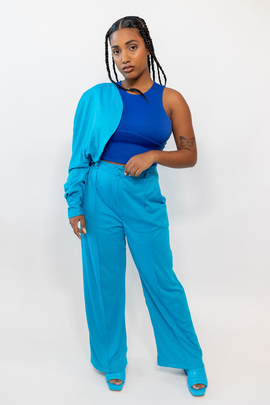 Turquoise Straight Leg Suit Pant