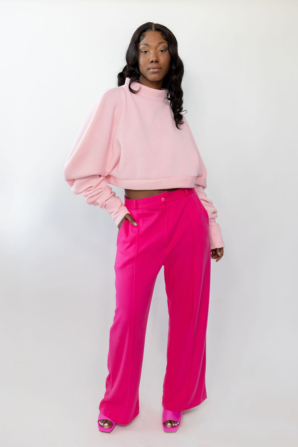 Powder Pink Oversized Fleece Sweatshirt