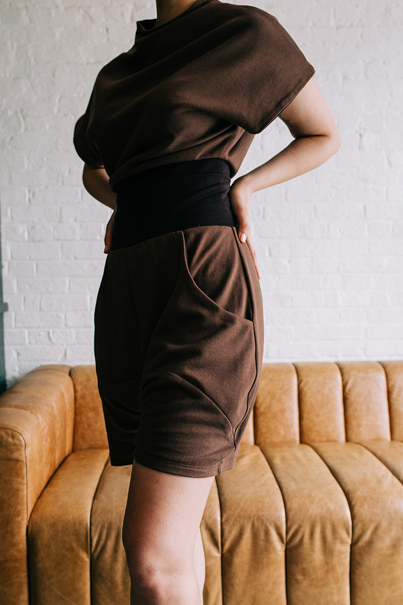 Brown Drop Crotch Short