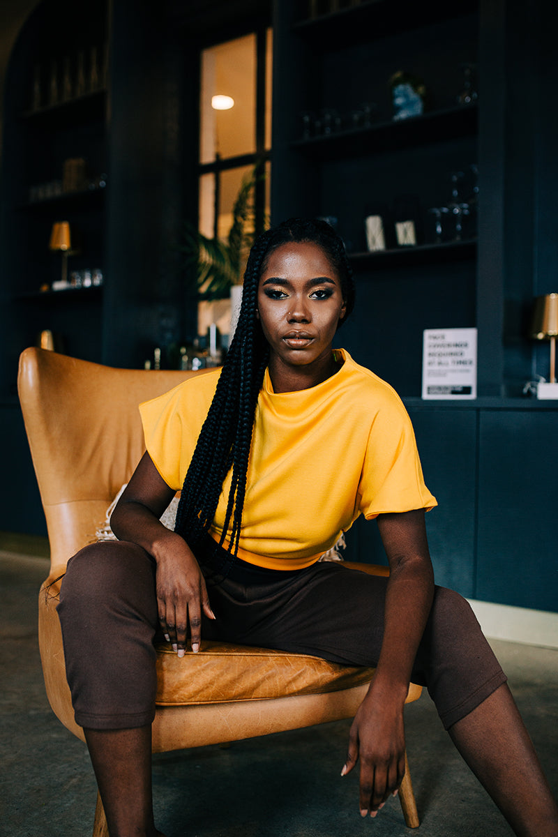 Yellow High Neck Sleeveless Blouse