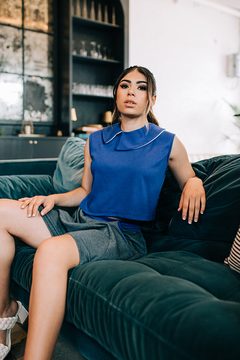 Royal Blue Peter Pan Collar Blouse