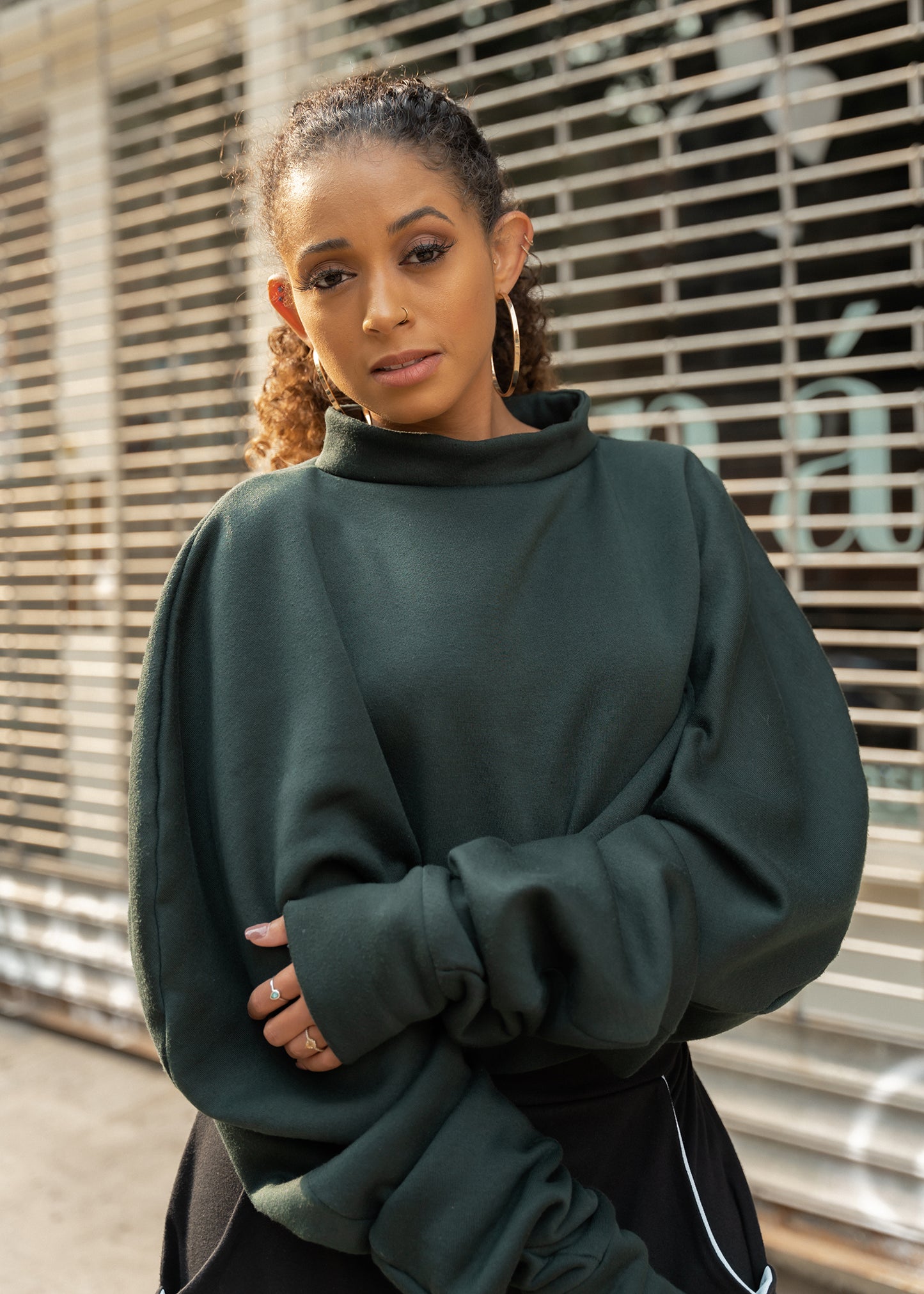 Dark Emerald Green Oversized Fleece Sweatshirt