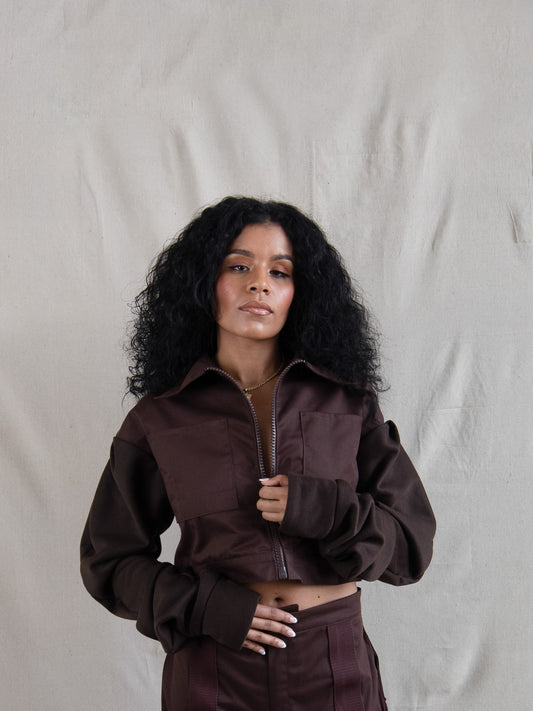 Brown - Soft and Structured Cropped Jacket