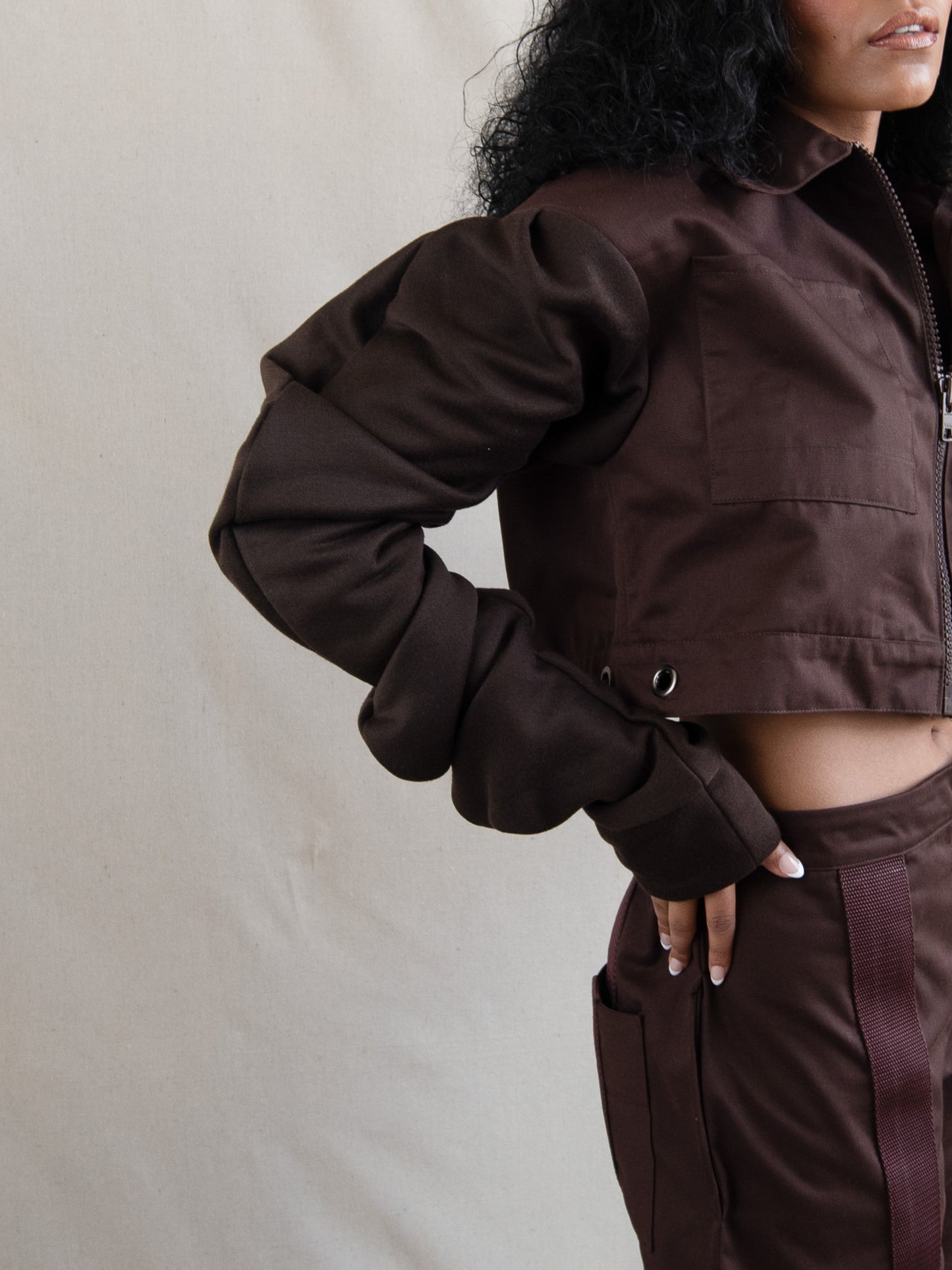 Brown - Soft and Structured Cropped Jacket