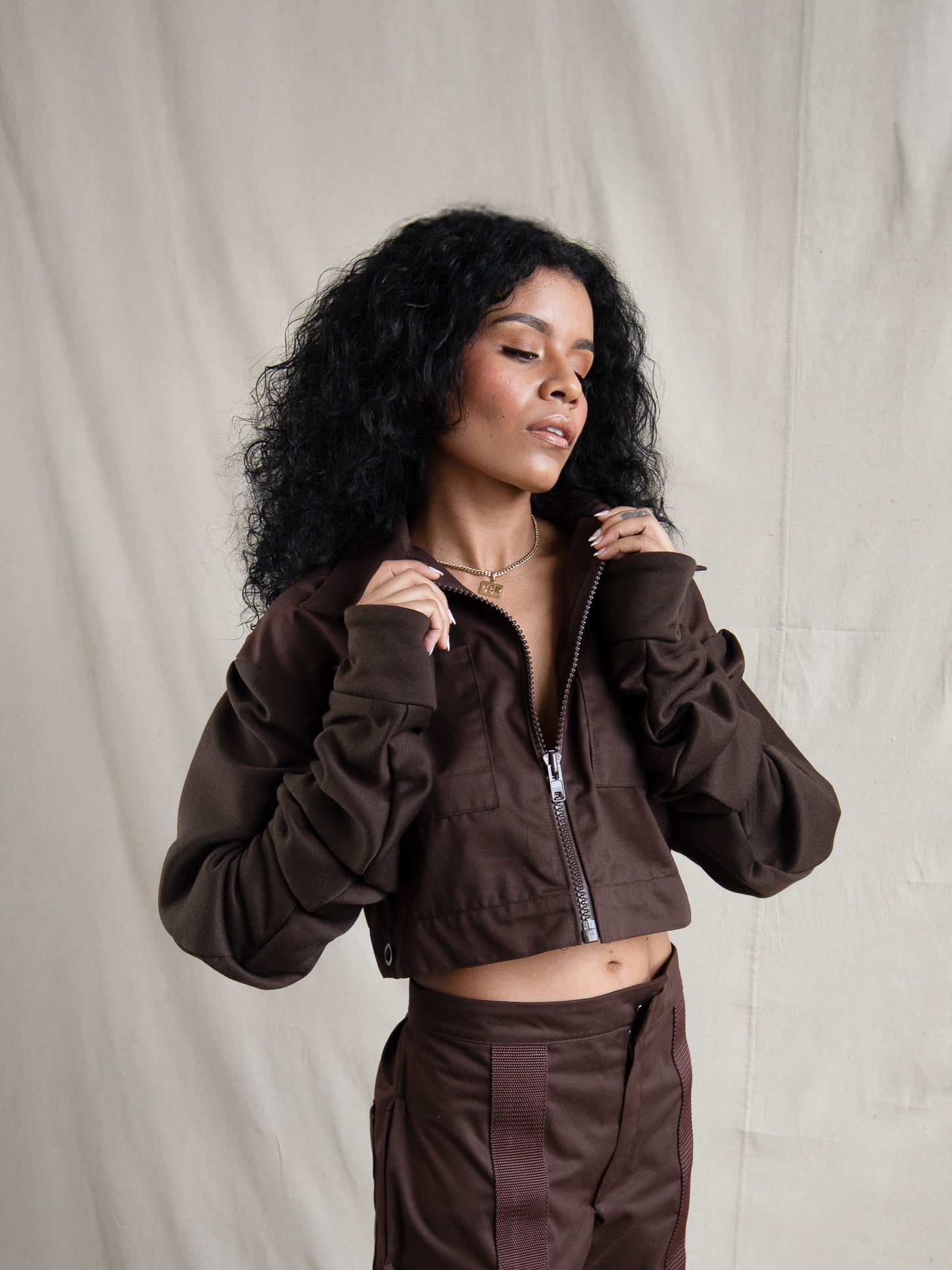 Brown - Soft and Structured Cropped Jacket