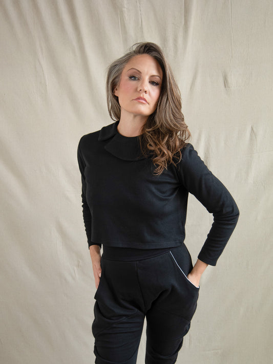 Jade Black Peter Pan Collar Long Sleeve Blouse
