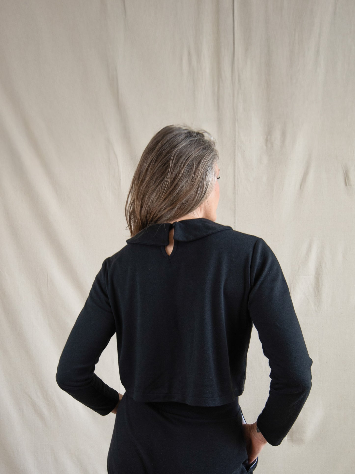 Jade Black Peter Pan Collar Long Sleeve Blouse