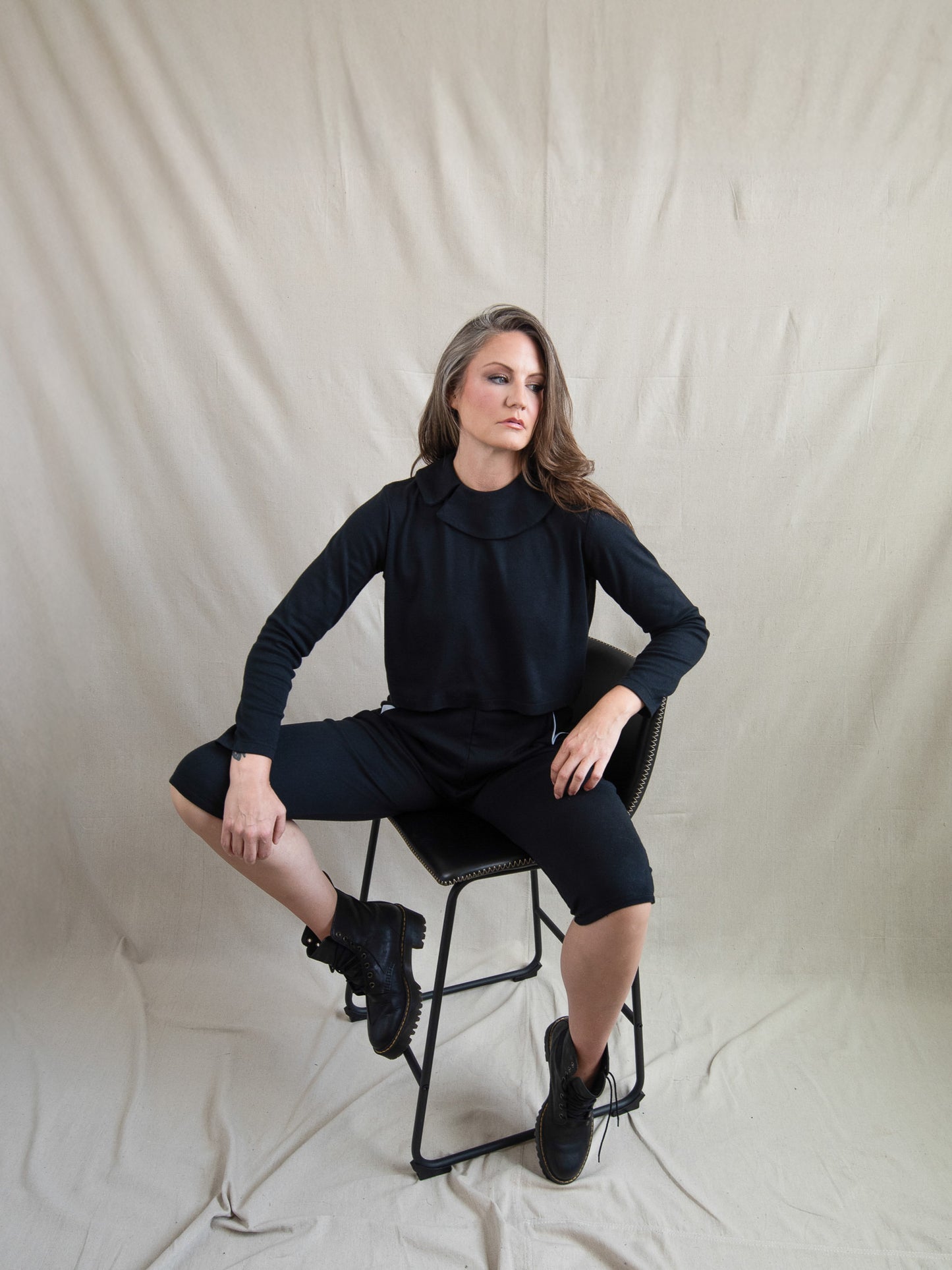 Jade Black Peter Pan Collar Long Sleeve Blouse