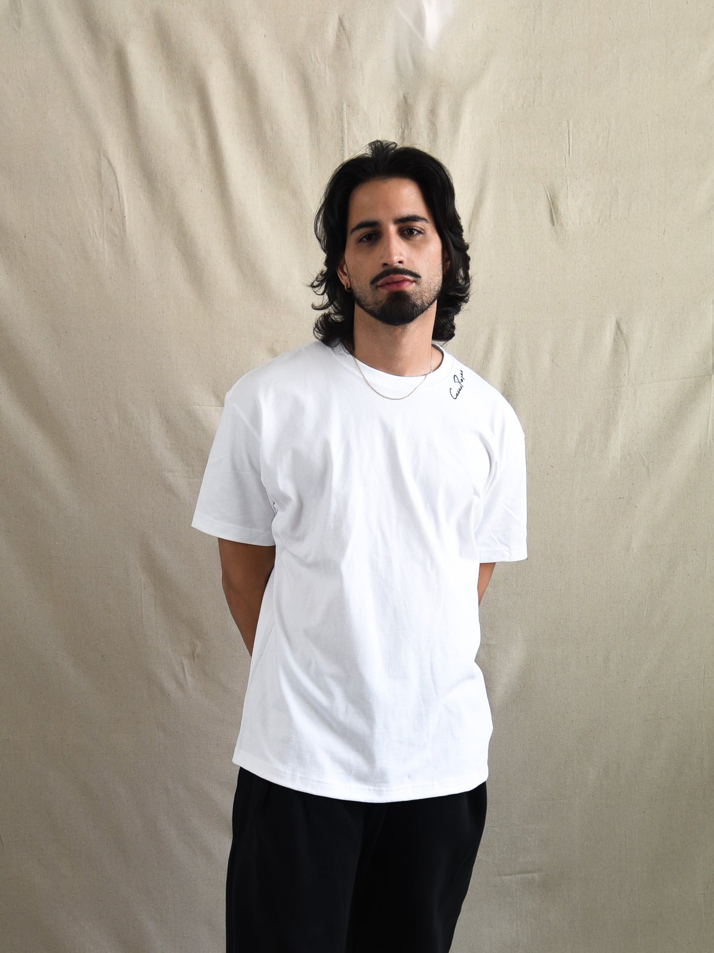 White - Unisex CasasRojas Black Embroidery Thick Cotton T-Shirt