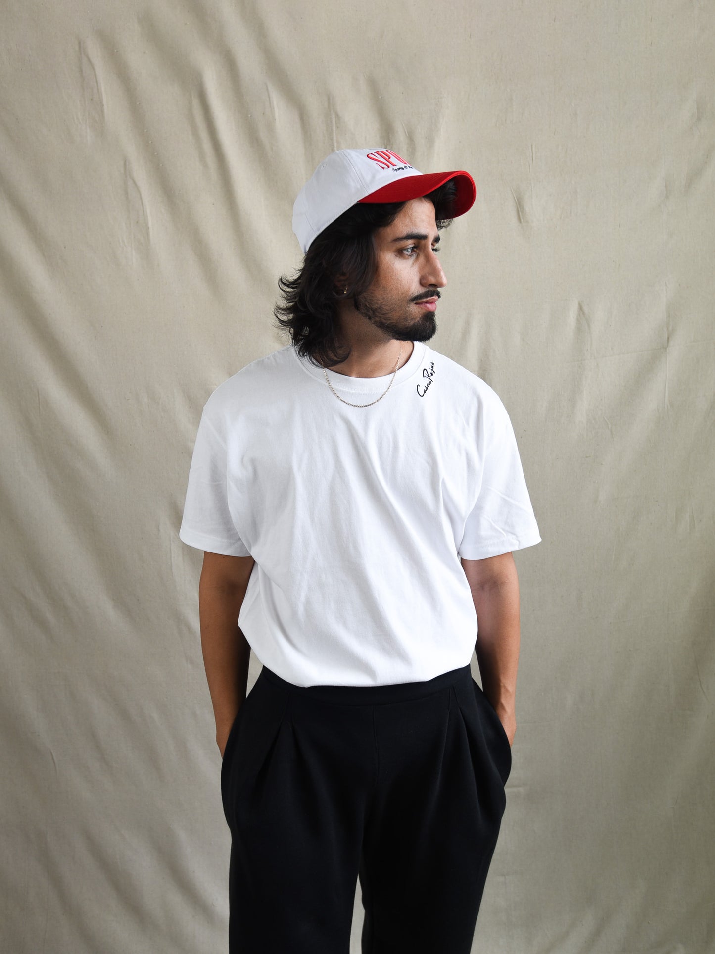 White - Unisex CasasRojas Black Embroidery Thick Cotton T-Shirt