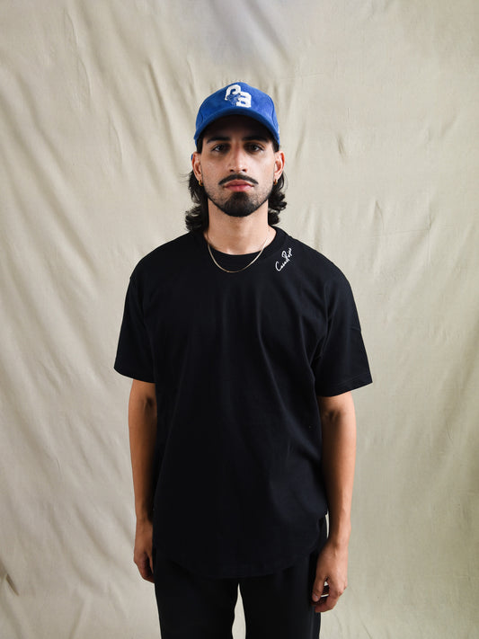 Black - Unisex CasasRojas White Embroidery Thick Cotton T-Shirt