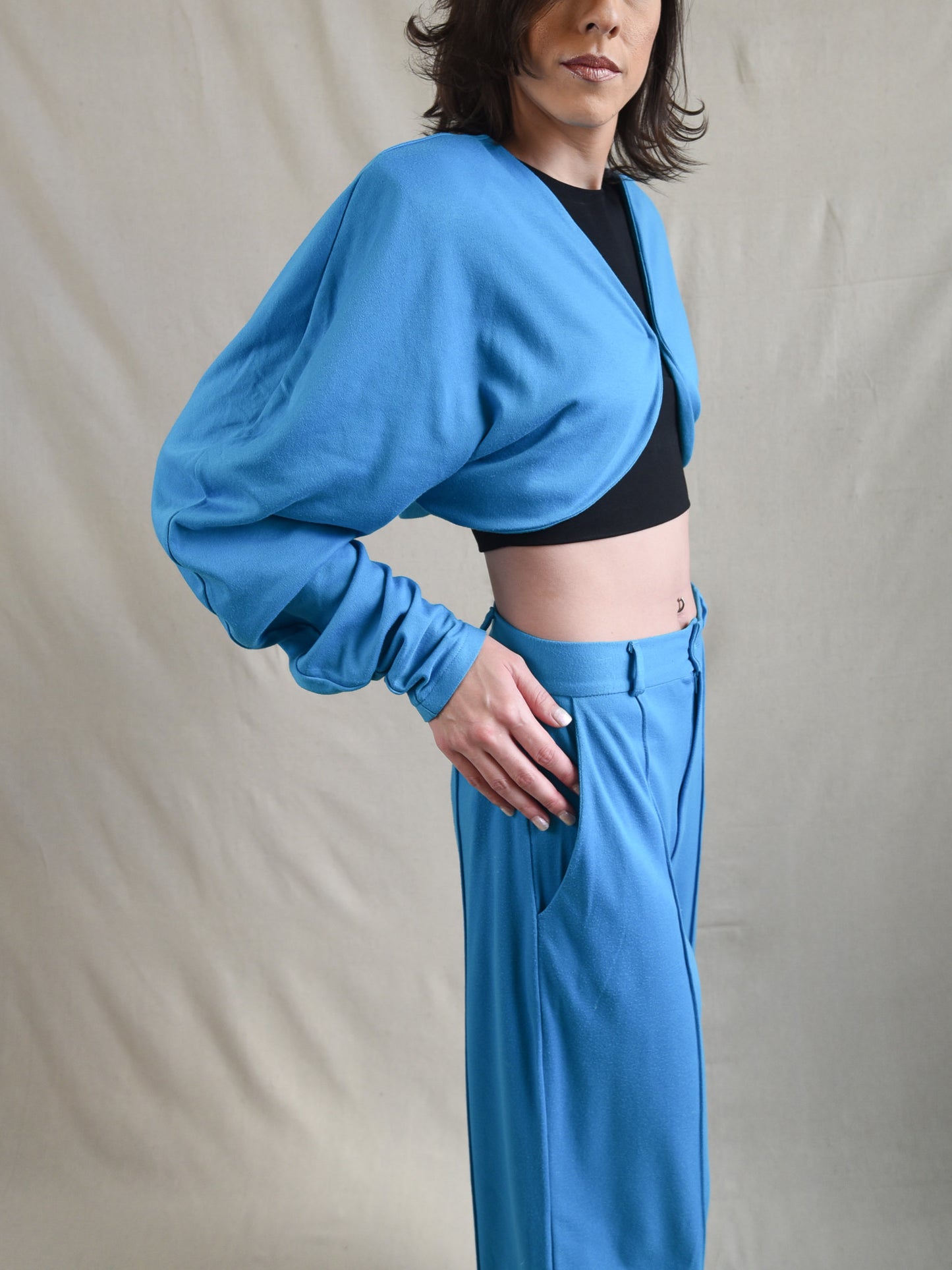 Turquoise Oversized Suit Shrug