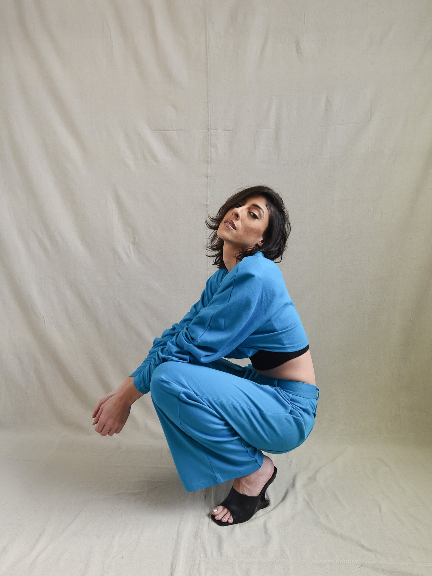 Turquoise Straight Leg Suit Pant