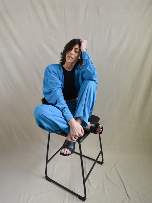 Turquoise Straight Leg Suit Pant