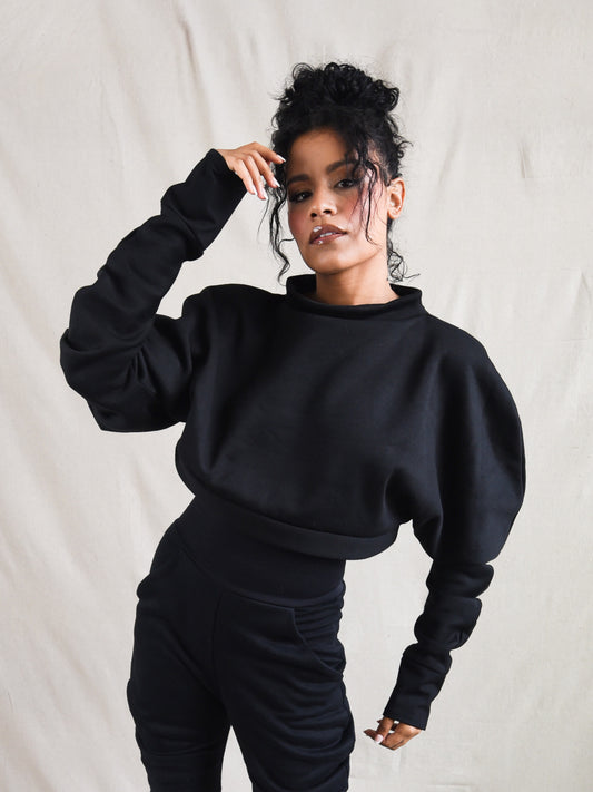 Jade Black Oversized Fleece Sweatshirt