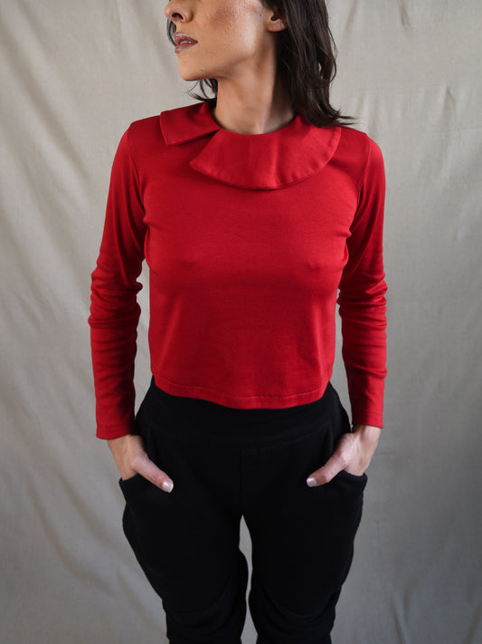 Scarlet Red Peter Pan Collar Long Sleeve Blouse