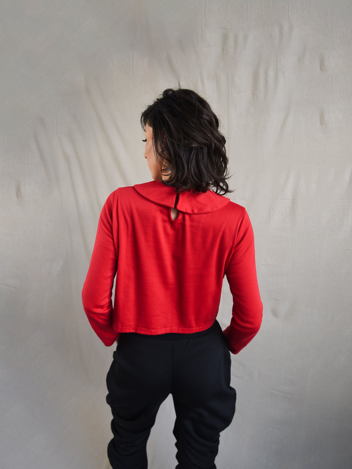 Scarlet Red Peter Pan Collar Long Sleeve Blouse