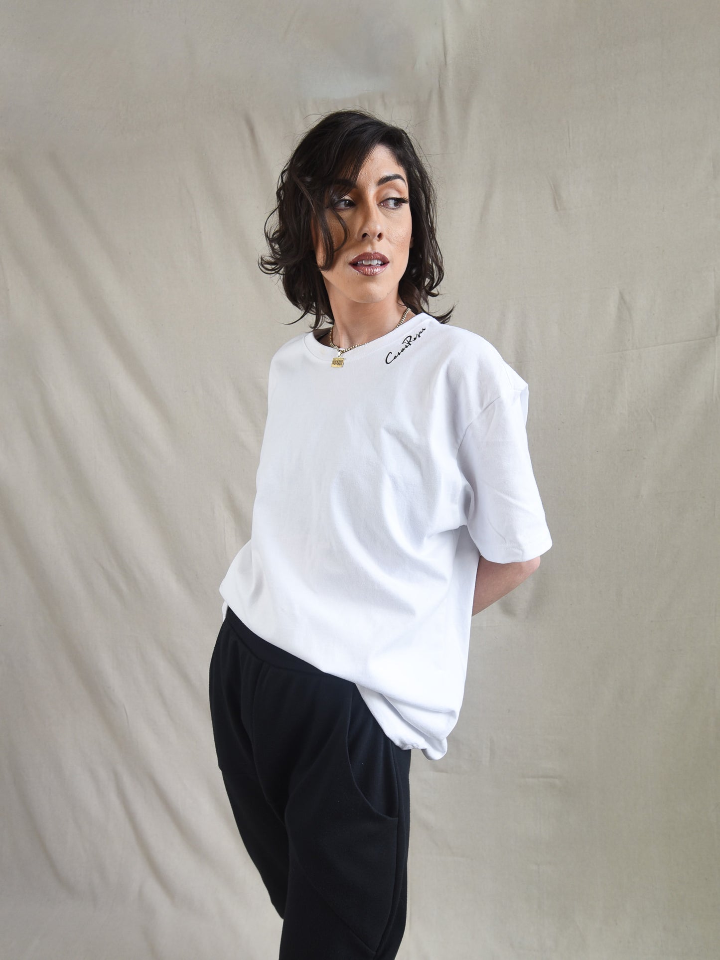 White - Unisex CasasRojas Black Embroidery Thick Cotton T-Shirt