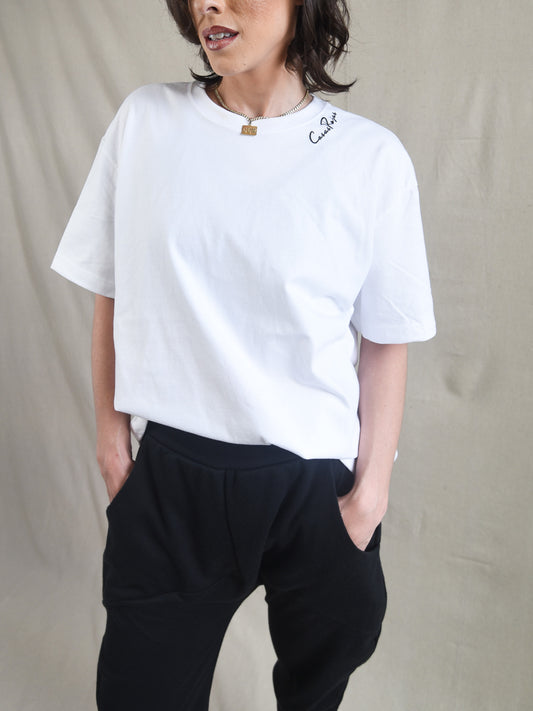 White - Unisex CasasRojas Black Embroidery Thick Cotton T-Shirt