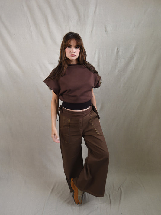 Brown High Neck Sleeveless Blouse