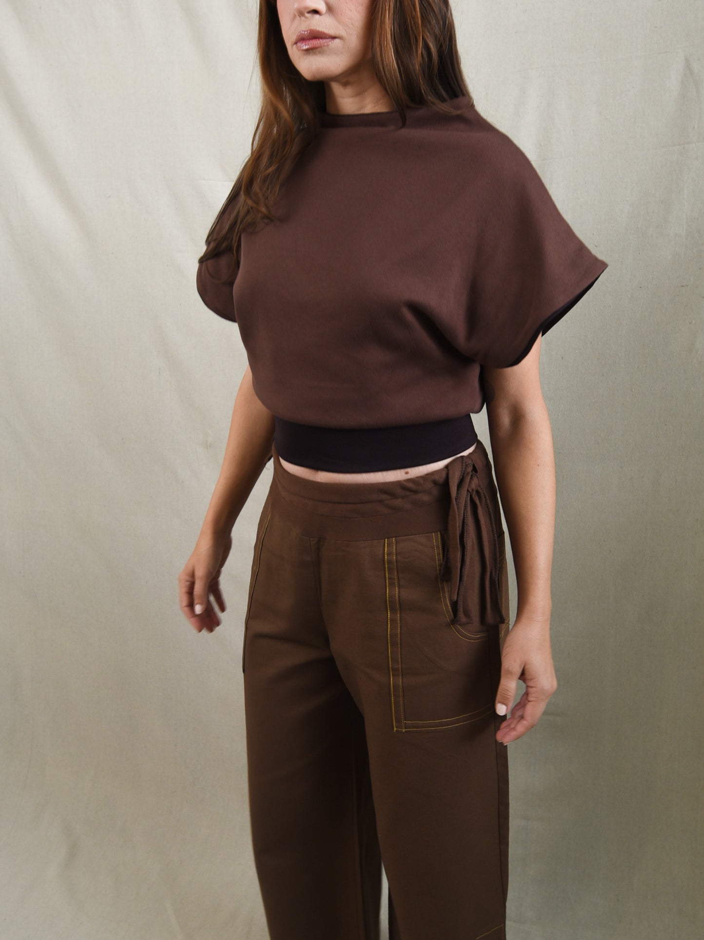 Brown High Neck Sleeveless Blouse