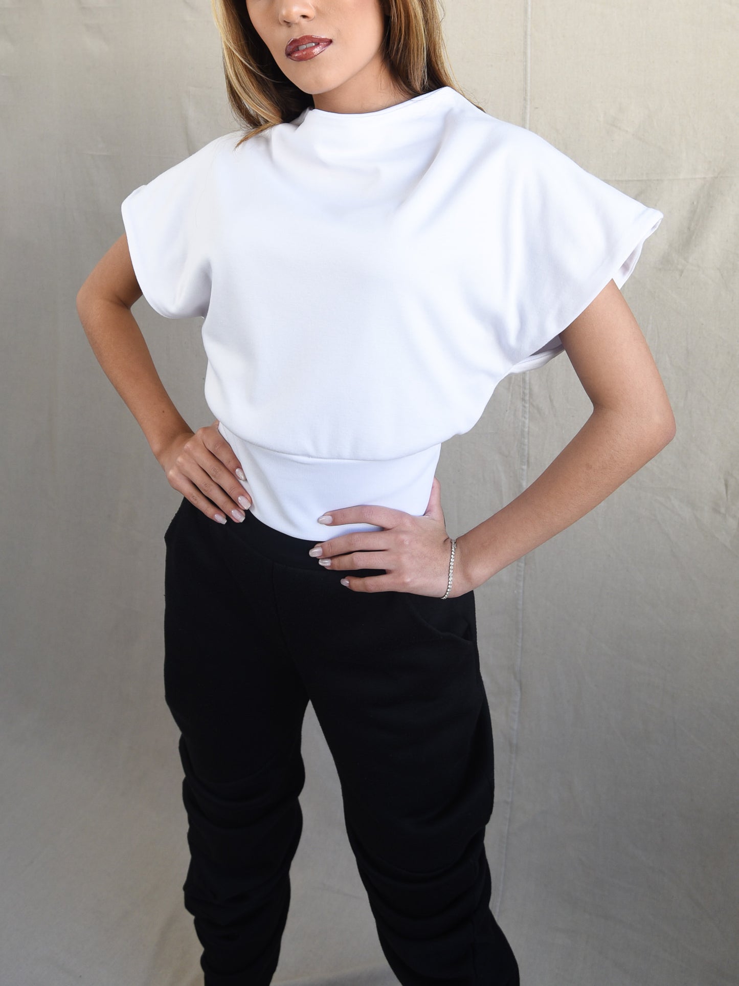 White High Neck Sleeveless Blouse