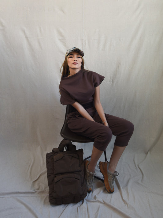 Brown High Neck Sleeveless Blouse