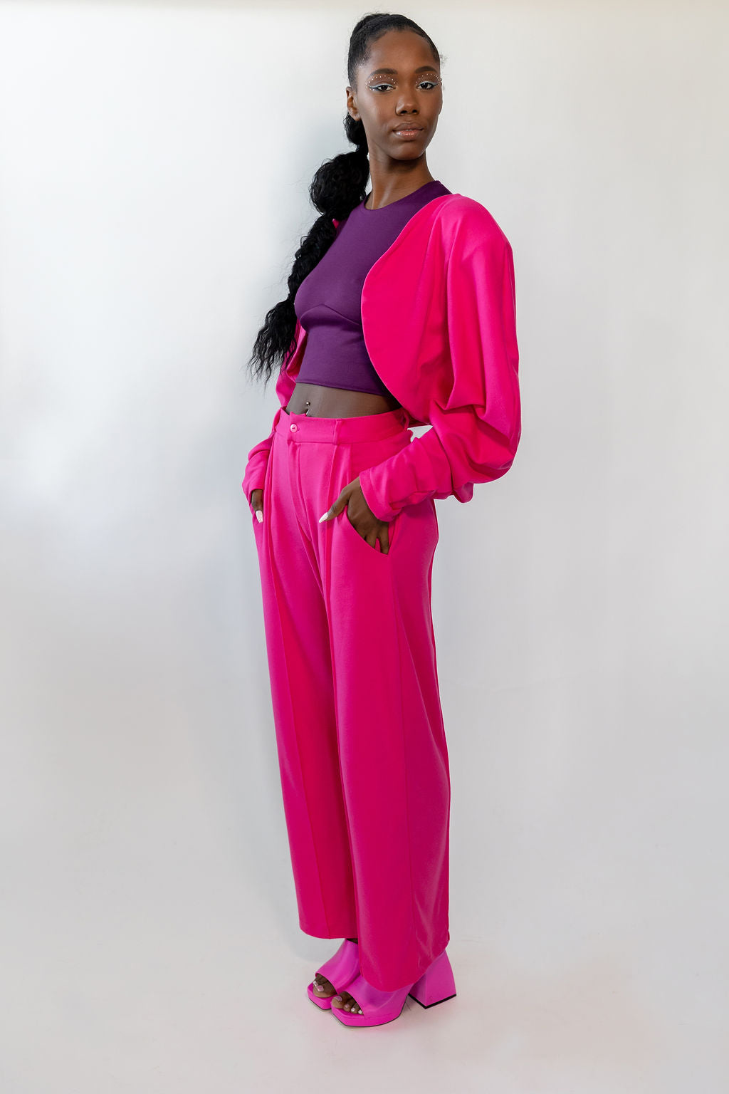 Hot Pink Plisse High Waisted Wide Leg Pants | PrettyLittleThing USA