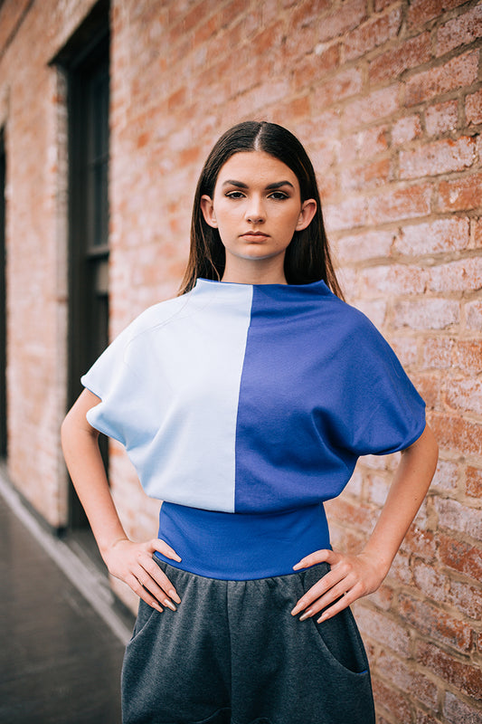 Color Blocked High Neck Sleeveless Blouse