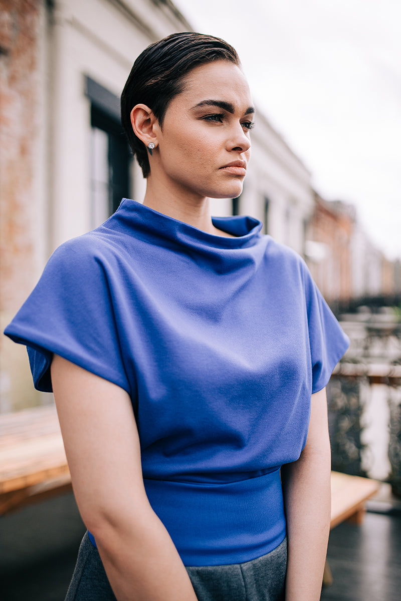 Royal Blue High Neck Sleeveless Blouse