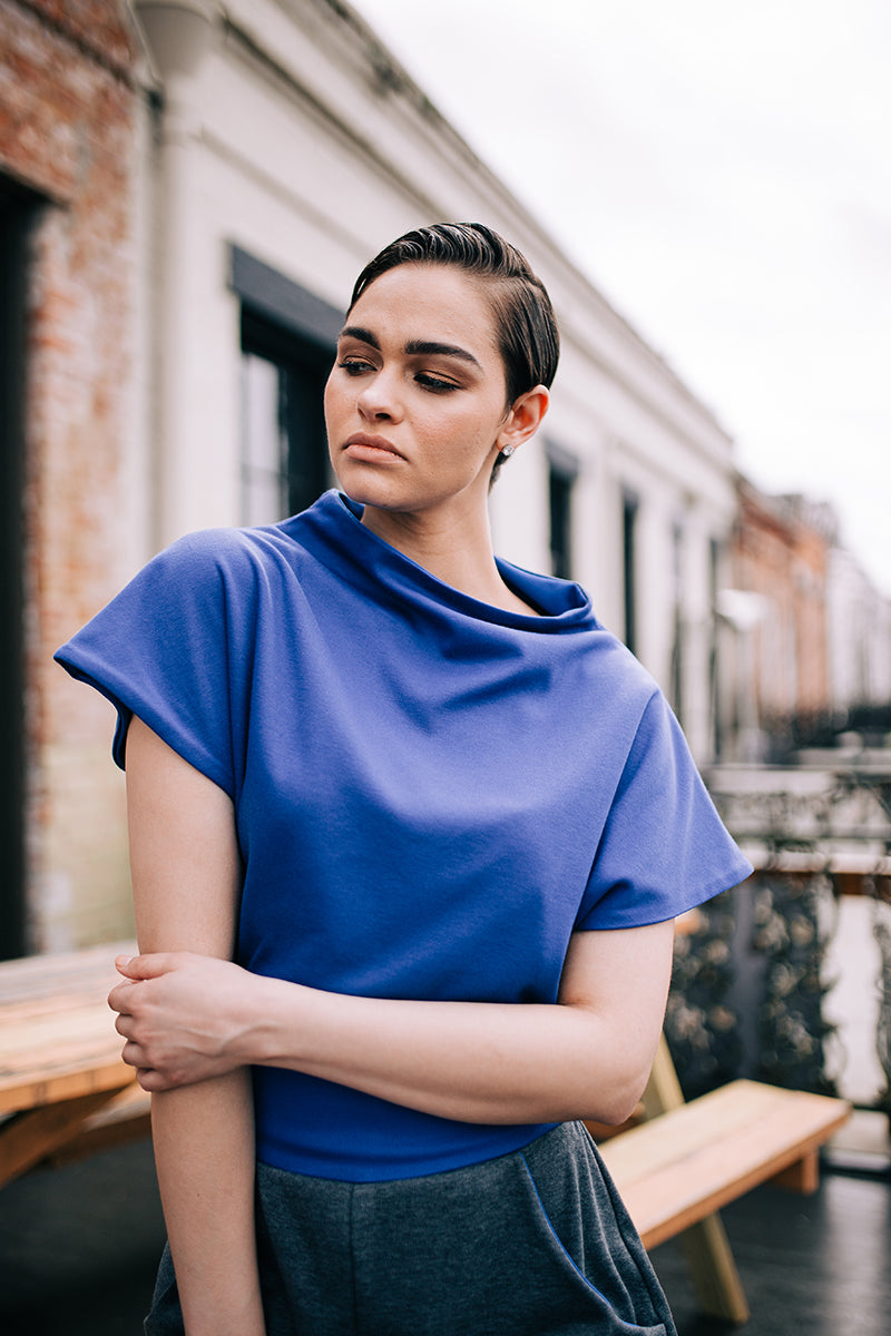 Royal Blue High Neck Sleeveless Blouse