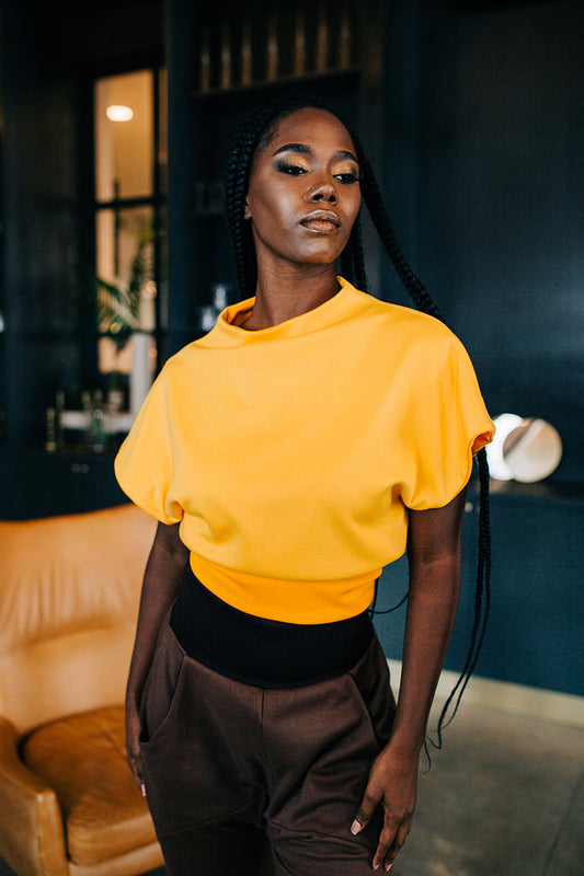 Yellow High Neck Sleeveless Blouse